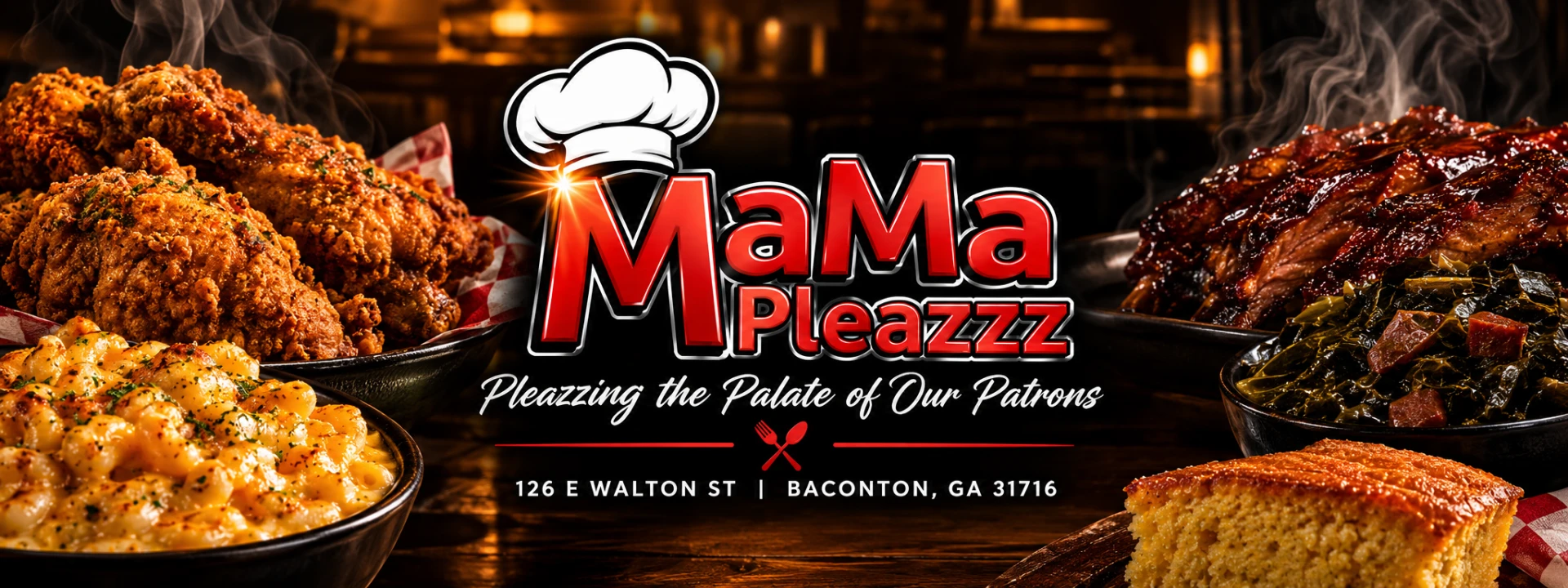 MaMa Pleazzz — fried chicken, mac and cheese, BBQ ribs, collards and cornbread